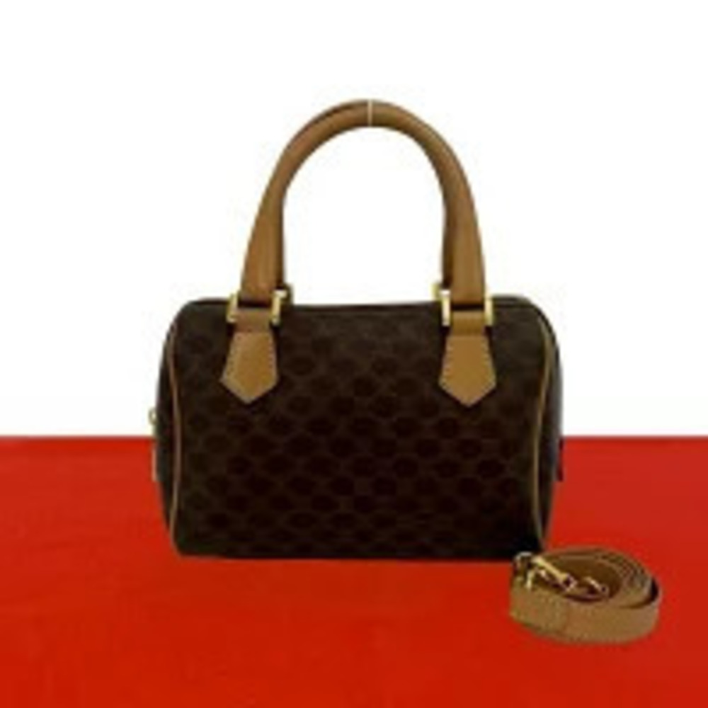 Celine Macadam Blazon Leather Handbag Shoulder Bag Brown